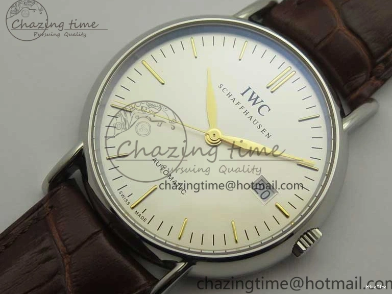 MIROTIME 0122 Portofino Automatic SS TWF 1:1 Best Edition Silver Dial Gold Markers on Brown Leather Strap A Bright 7203